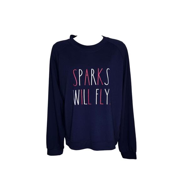 RAE DUNN Gallery Sweatshirt Super Soft Size Large Navy “SPARKS WILL FLY" - Picture 1 of 5